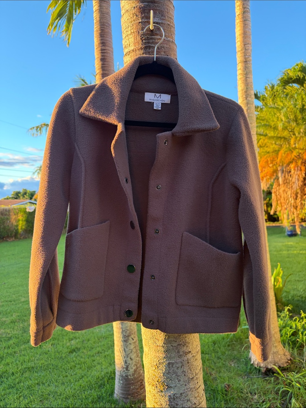 Magaschoni Rust Brown Teddy Jacket with Button Front